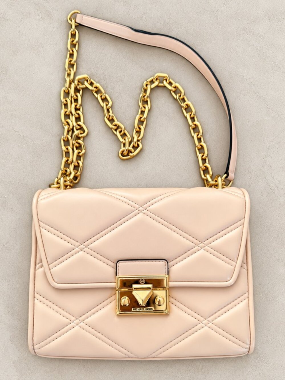 Michael Kors Serena Quilted Shoulder Bag Powder Blush Gold Chain NWT